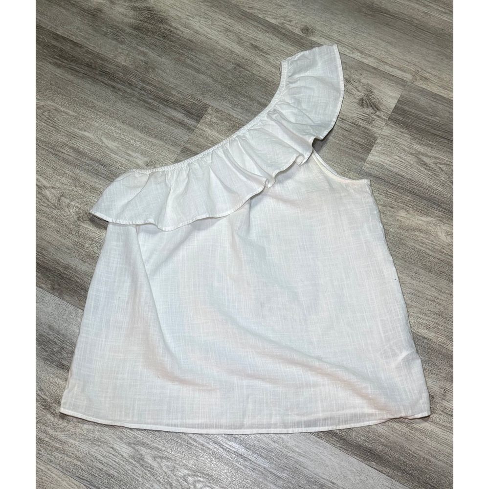 Old Navy one shoulder ruffle linen top women's medium